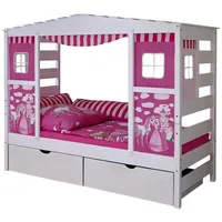 TICAA Hausbett mit Bettkasten Horse Rosa Kiefer Weiß
