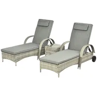 Outsunny Sonnenliege Gartenliege Tisch 3er-Set Gartenmöbel, Grau