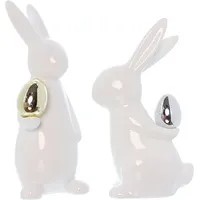 Dekoleidenschaft 2X Osterhase Classical aus Porzellan, weiß mit Osterei