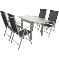 DEGAMO Garnitur TIRANA 5-teilig, Aluminium silbergrau - Kunstgewebe schwarz