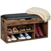 Relaxdays Schuhbank, Sitzbank mit Stauraum, 3 Fächer für Schuhe,