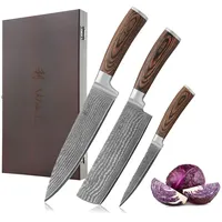 Wakoli 3er Damastmesser Set – Chefmesser, Nakirimesser & Allzweckmesser