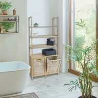 Mendler Bambus Badezimmerschrank HWC-N83, Regal Badregal Badschrank, 2 Wäschekörbe