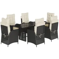 VidaXL 7-tlg. Garten-Essgruppe mit Kissen Schwarz Poly Rattan