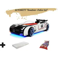 Aileenstore Autobett Kinderbett "Roadster Police" LED Sound Sportsitze Lattenrost