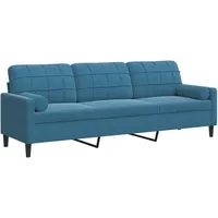 VidaXL Sofa 3-Sitzer mit Zierkissen Blau 210 cm Samt