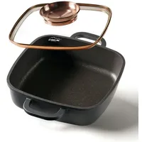 STONELINE Servierpfanne 20 cm, mit Aroma Glasdeckel, Eckpfanne antihaftbeschichtet,