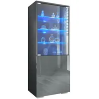 Vladon Vitrine, Grau, Holzwerkstoff, 50x122.5x34.5 cm) Wohnzimmer, Wohnwände, Vitrinenschränke