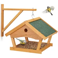 Relaxdays Vogelfutterhaus Holz, zum Aufhängen, HBT: 35x42,5x40,5 cm, Garten,