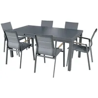 BellaVista "Boston 2" Gartenmöbel Set, 6x Stapelstühle, Ausziehtisch -