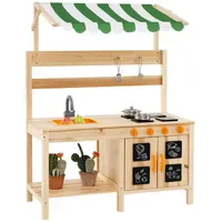 Costway Matschküche Kinderküche Spielküche Outdoor Tannenholz mit Überdachung