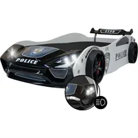 Coemo Autobett V2 POLICE Kinderbett 90x200 Schwarz/Weiß mit Lattenrost