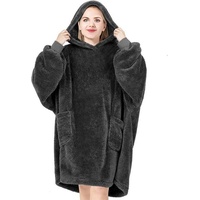 Woltu Hoodie Decke mit Ärmeln Kapuze, Oversized Kapuzenpullover flauschig,