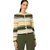 Zero Damen Strickjacke gestreift mit Knopfleiste Patch KhakiCream,36 -