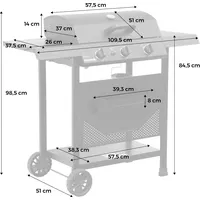 Sweeek - Gasgrill mit 3 Brennern Schwarz - Schwarz