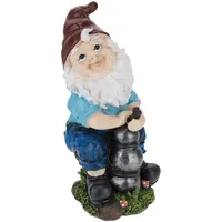 Relaxdays Gartenzwerg mit Wasserpumpe, wetterfest, frostsicher, UV-beständig, HxBxT: 24,5