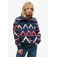 Superdry Fleecepullover Sweatshirt Teddy-Fleece Marineblauer Frotteedruck L