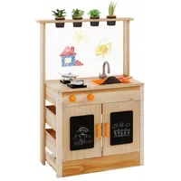 Costway Matschküche Kinderküche, Outdoor Holz, mit Pflanzentöpfen