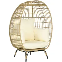 Outsunny Rattansessel in Korbform Rattanstuhl mit Sitzkissen Gartensessel für