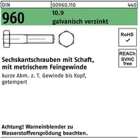 Industrial Quality Supplies DIN 960 Sechskant-Schaftschraube Feingewinde M14x60 Stahl