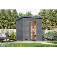 Karibu Gartensauna Saunahaus Hyun Aktionsangebot terragrau Energiesparende Saunatür mit