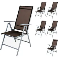 Mojawo 6er Set Garten Klappstuhl Aluminium - Textilen Silbergrau/Schokobraun