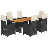 VidaXL 7-tlg. Garten-Essgruppe mit Kissen Schwarz Poly Rattan