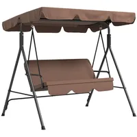 Outsunny Hollywoodschaukel mit verstellbarem Sonnendach, 3-Sitzer Gartenschaukel mit Anti-Rutsch-Füßen,