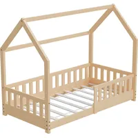 Hago HAGO24 Kinderbett 80x160cm Natur Hausbett Dach Rausfallschutz Massivholz