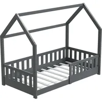 Hago HAGO24 Kinderbett 80x160cm Grau Hausbett Dach Rausfallschutz Massivholz