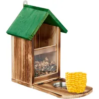 Relaxdays Eichhörnchen Futterhaus, Holz, Eichhörnchenfutterstation mit Maiskolbenhalter, Napf, Sitzplattform,