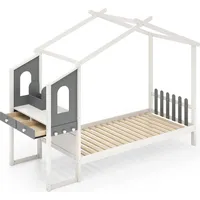 Costway Hausbett, mit Schreibtisch, 18 Lattenrost, Schubladen & Haken,