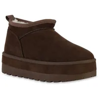 VAN HILL Damen Winter Boots Plateau Profilsohle Schuhe Braun,