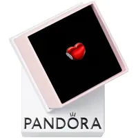Pandora Moments Rotes Metallic-Herz Charm aus Sterling Silber, Kompatibel