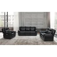 Vente-unique Relaxsofa elektrisch 3-Sitzer - Leder - Schwarz -