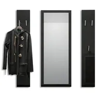 Vladon Garderobe, Schwarz Hochglanz, Holzwerkstoff, 120x140x2 cm, Garderobe, Garderoben-Sets