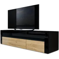 Vladon Lowboard, Eiche, Schwarz Hochglanz, Holzwerkstoff, 155x46x40 cm, Wohnzimmer,