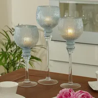 MARELIDA Kerzenhalter Kelch Windlicht 3 Höhen glitzernd blau