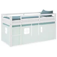 Homestyle4u Hochbett 90x200 Vorhang Grün Kinderbett 2930