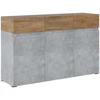 Feldmann-Wohnen Sideboard, Hellgrau, Eiche, Holzwerkstoff, 3 Fächer, 3 Schubladen,