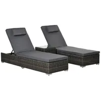 Outsunny Poly-Rattan Sonnenliege 3-tlg. Gartenliege mit 6-fach verstellbarer Rückenlehne,