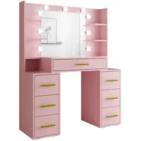 Moeblo Möblo Schminktisch, Rosa, Holzwerkstoff, 7 Schubladen, Rechteckig, 110x140x40
