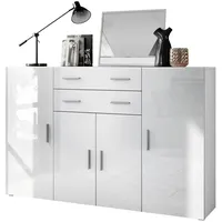 Vladon Highboard, Weiß Hochglanz, 166.5x106.5x35 cm, Wohnzimmer, Kommoden &