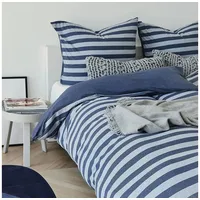 Traumschlaf Bettwäsche, Melange-Stripe Marine (Bettwäsche Set, 135x200 cm +