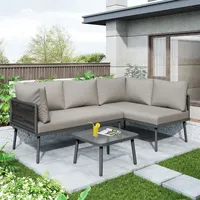 Merax Gartenlounge-Set 3-tlg. Sitzgruppe mit Tisch und Sofa, Polyrattan