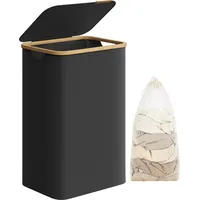 Songmics Wäschekorb mit Deckel, Wäschesammler 90 L, herausnehmbarer Wäschesack,