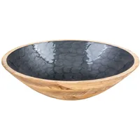 Levandeo Schüssel 35cm Mango Holz Grau Perlmutt Emaille Schale