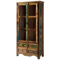 MASSIVMOEBEL24.DE Vitrine Altholz 90x40x190 mehrfarbig lackiert NATURE OF SPIRIT