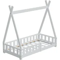 Hago HAGO24 Kinderbett 160x80cm Weiß Tipi Bettgestell Holzhaus Zeltoptik