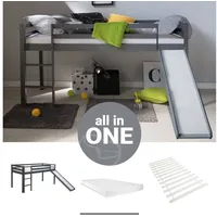 Homestyle4u Kinderbett 90x200 mit Lattenrost Matratze und Rutsche in